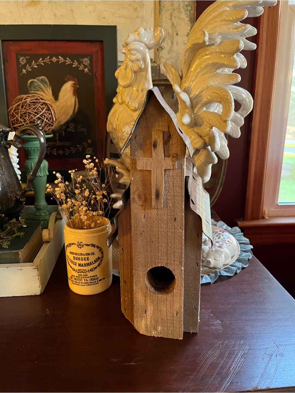 Rustic Wooden Birdhouse with Cross Accent -
